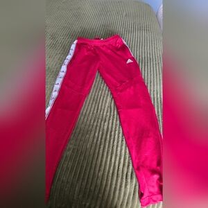 Adidas Mens Red Joggers with White Stripes